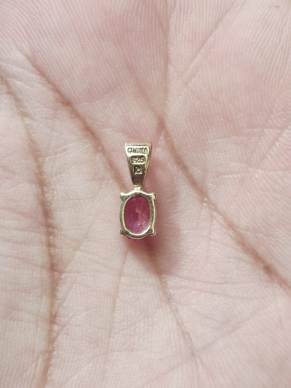 14k Yellow Gold Vermeil Pink Sapphire Danity Pendant - Picture 8 of 8